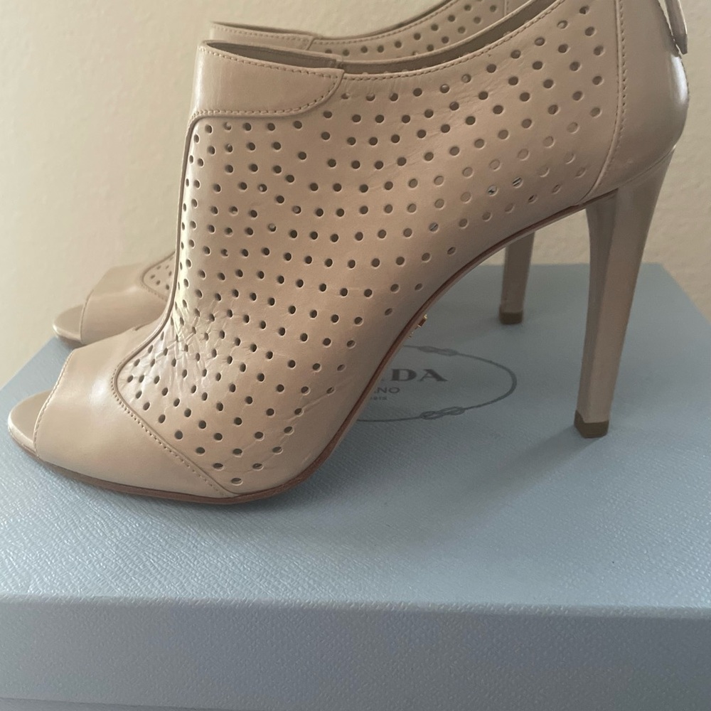 Prada Beige Perforated Ankle Booties - Picture 5 of 10